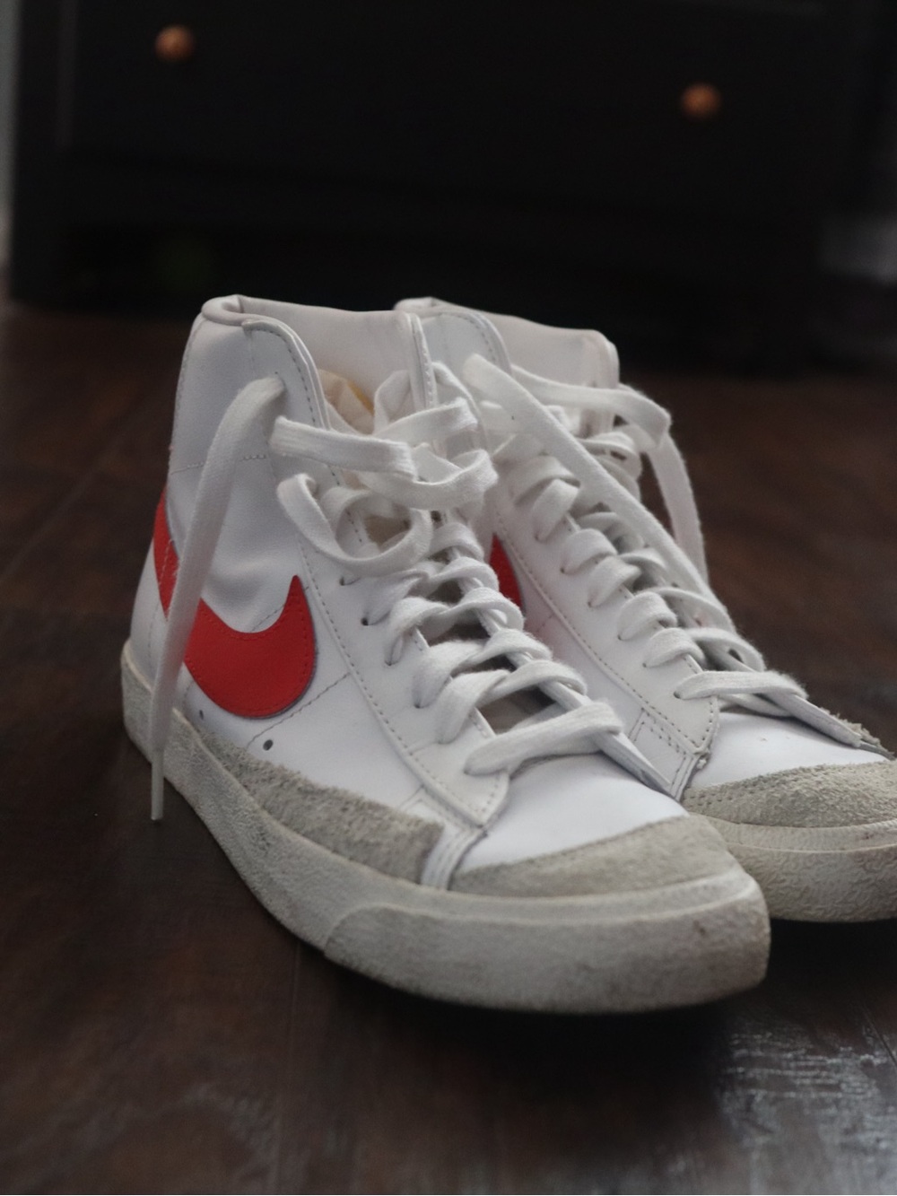 Nike White blazer High-Top Sneakers with Red Swoosh